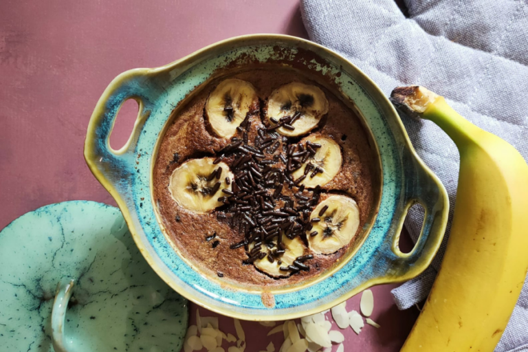 Glutenvrije Baked Oats Mugcake met chocola en banaan Miss Glutenvrij